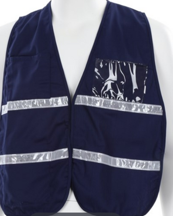 Blue Incident Command Safety Vest Polyester Cotton Fabric  1 Inch White Reflective Stripes